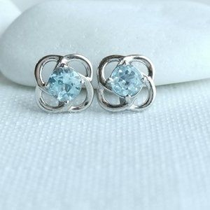 sterling silver sky blue topaz flower stud earrings